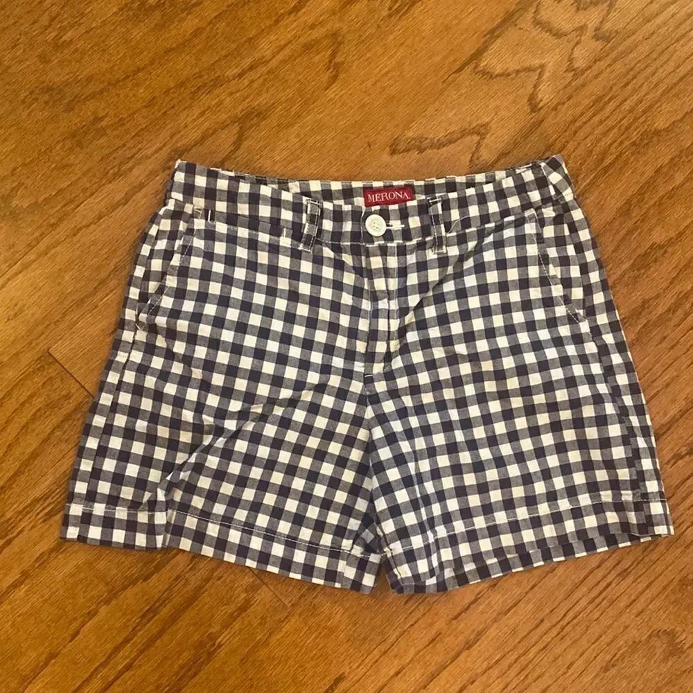 Morona size 4 checked short - dark blue and white